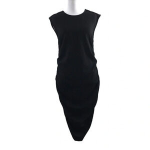 Of Mercer Black Bodycon Midi Dress Womens‎ 2 Sleeveless Snap Shoulder Shirred